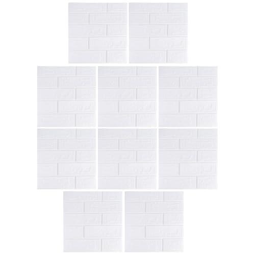 IWOWHERO 10 piezas Paneles Adhesivos Ladrillo Blanco Resistente Xpe para Paredes Lisas Decoración Moderna Salón Dormitorio