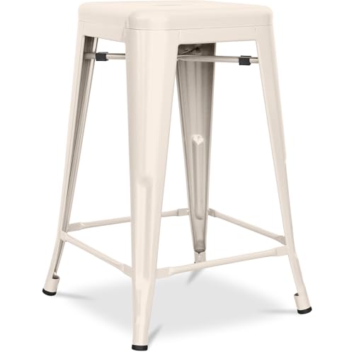 Iconik Interior Tolix Style Tabouret de Bar - Design Industriel - Acier Mat - 60cm - Nouvelle édition - Stylix Crème