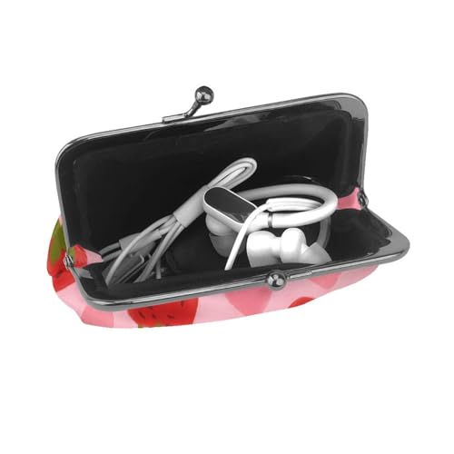 Pu Leather Buckle Coin Purse Strawberry Heart Pattern Girls Kiss-Lock Change Purse Wallets4