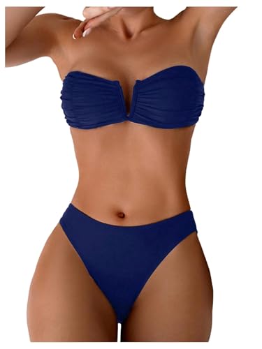 SHENHE Women's Strapless Bikini Swimsuits 2 Piece Ruched V Wire