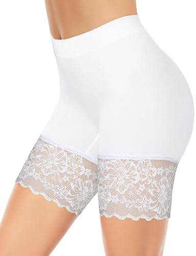 ZENUTA Paquete de 1-3 pantalones cortos de encaje para mujer, debajo de los vestidos, sin costuras, antirozaduras, para verano, 1 pieza, blanco, M