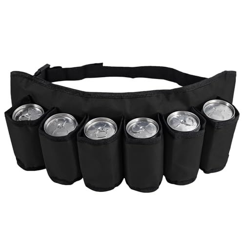 Beer Belt Holder for Men & Women Beer Holder Belt of 6 Cans and Multi-Color Adjustable Waist Holster Hands-Free for Camping BBQ Hiking Halloween for Friends and Family