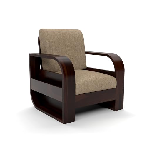 Image of Sheesham Wood Single Seater Sofa | Premium Wooden Single Chair for Living Room, Bedroom & Office | Stylish & Comfortable One Person Sofa (Cairo Walnut, 1 Seater)
