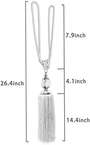 Curtain Tiebacks Crystal Curtain Holdbacks Hooks Handmade Curtain Tieback Rope Tassel Bead Ball Curtain Tie Backs Holder Home Decoration 2 Pack Beige White