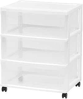 IRIS USA 4 Drawer Wide Storage Drawer Cart with Caster Wheels, Plastic Rolling Dresser for Home Closet Bedroom Bathroom Office Laundry Kitchen Craft Room Nursery and School Dorm, Black/Clear