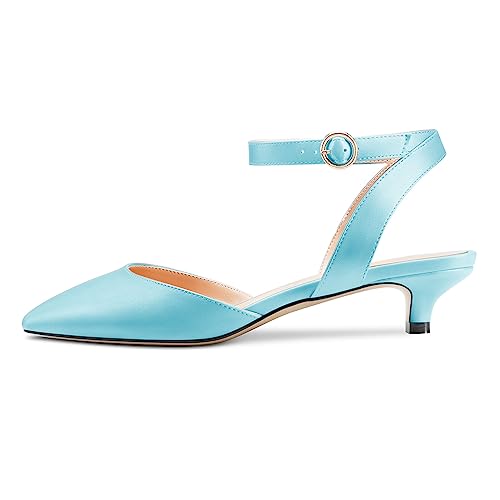 DearOnly Womens Low Kitten Heel Pointed Toe Ankle Strap Pumps Cute Buckle Casual Slingback Shoes 1.4 Inches Heels3