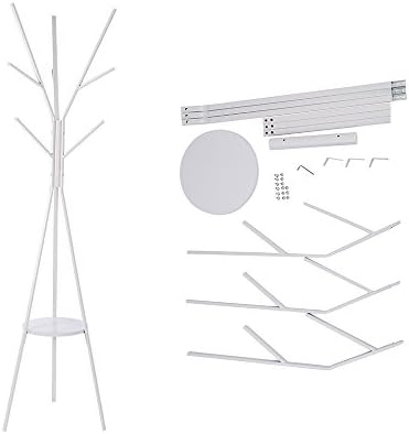HOME BI Coat Rack Stand, Entryway Standing Coat Tree,Hat Stand Coat Hanger with 9 Hooks for Holding Jacket, Handbag, Clothes, Hats, and Scarves (White)
