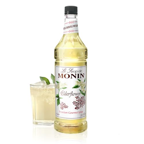 Monin - Elderflower Syrup, Delicate Scent with Floral Sweetness, Great for Cocktails, Lemonades, and Sodas, Gluten-Free, Non-GMO (1 Liter)