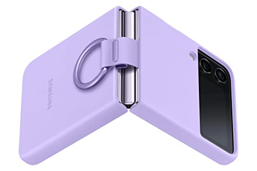 Image of Samsung Galaxy Z Flip 4 Silicone Cover with Ring, Protective Phone Case with Finger Loop, Matte Finish, Bold Style, Handheld Design, US Version, Bora Purple