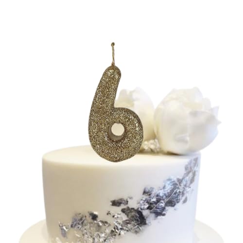 Image of Wanna Party Number 6 Glitter Gold Candle for Birthday Decoration Items /Cake Toppers /Cake Decorations