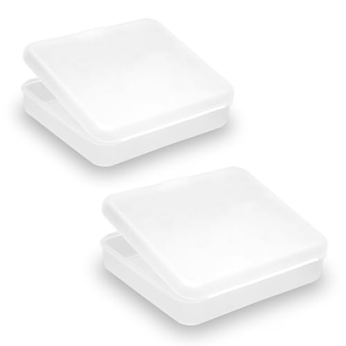 Image of 2 Pack (6.18x5.32x1.5 Inches) Rectangular Clear Frosted Plastic Box Containers with Buckle Lids,Rectangle Plastic Clear Storage Containers Box for Make Up,Eye,Pills,Gems,Beads,Jewelry,Small Items