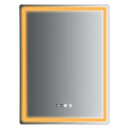 Espejo LED para baño de 60 x 80 cm con iluminación, espejo de baño regulable antivaho, 3 colores de luz (blanco cálido/blanco frío/luz de día), interruptor táctil, protección contra salpicaduras IP44