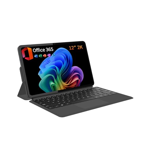 2-in-1 Laptop Tablet 2026 with Magnetic Keyboard & 1-Year Office 365, 12' 2K FHD IPS Touchscreen, 12GB RAM 512GB SSD, 6500Y Processor, USB-C, Dual Speakers, Windows 11 Laptop for Home Office Students