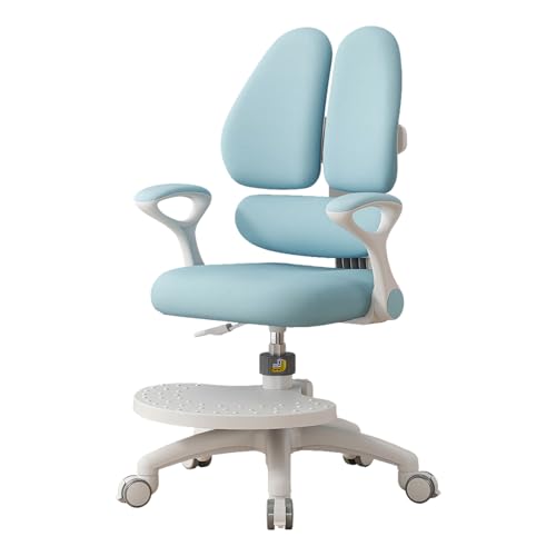 TAZZOR Ultra Silla de escritorio para niños, tres en el respaldo mejorada, altura regulable, reposabrazos y reposapiés giratorios de 90°, silla giratoria ergonómica para niñas y niños (azul)
