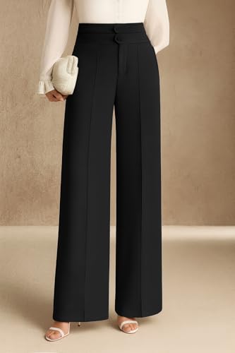 Image of SAKHWALA Women's High Waist Wide Leg Formal Trousers with Double Button Waistband | Office Wear & Casual Wear Pants with Side Pockets - Beige, Grey & Pink