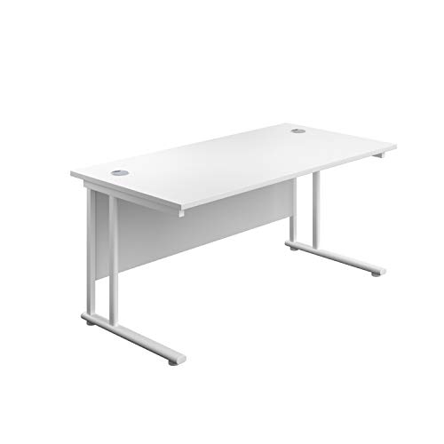 Office Hippo Heavy Duty Rectangular Cantilever Office Desk, Home Office Desk, Office Table, Integrated Cable Ports, PC Desk For Office or Home, 5 Yr Wty - White Frame/White Top, 120cm x 80cm