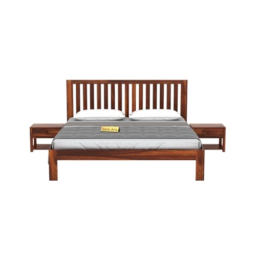 Image of SONA ART & CRAFTS Bravo Solid Sheesham Wood King Size Bed Without Storage (78x72) Double Bed King Size Cot for Bedroom (Natural Finish)