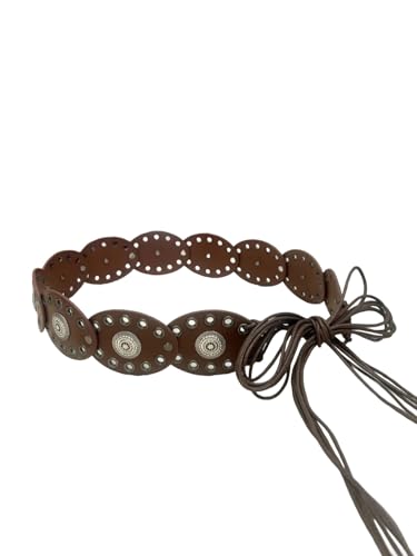 SHENHE Women's Faux Leather Disc Concho Belt Western Cowgirl Hollow Out Tassel Vintage Belt