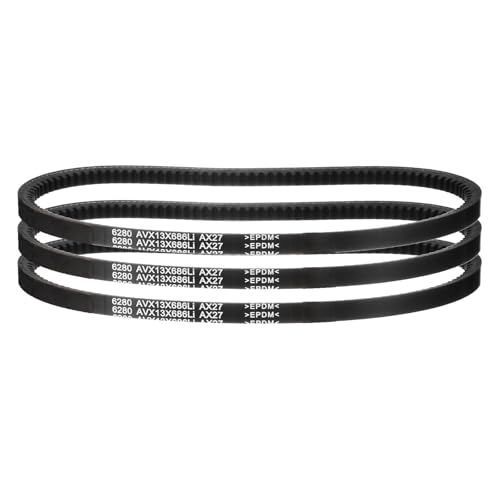 Image of uxcell 3 Pcs AX27 EPDM V-Belt, Raw Edge Cogged Industrial Rubber V Belt 1 /2 inch Width x 27 inch Inside Circumference