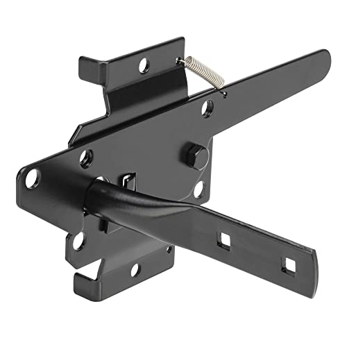 Image of Heavy Duty Self-Locking Gate Latch for Wooden Fence Post Mount, 1Pcs Black