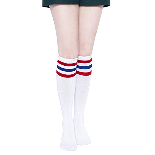 YEJIMONG Knee High Socks for Women – 4 Pairs Solid & Striped Color Cotton Long Socks, Size 6-103