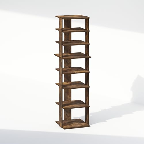 Image of Furinno Turn-N-Tube Corner Shelf, 8-Tier Display Rack, Vertical Corner Storage Rack, Space Saving Organization and Storage, Entryway, Living Room, Closet, Amber Pine