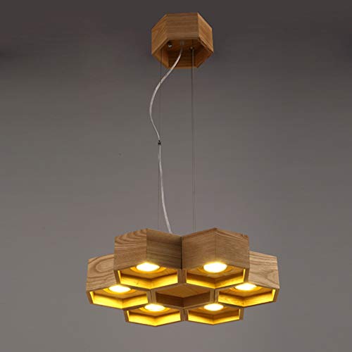 Lustre pour salon et grande suspension Art déco en bois alvéolé