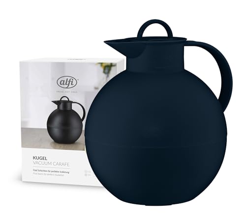 alfi KUGEL Isolierkanne dunkelblau 0,94l, 12h heiß & 24h kalt, hygienischer Hartglaseinsatz, Drehverschluss, ideal als Kaffeekanne, Teekanne