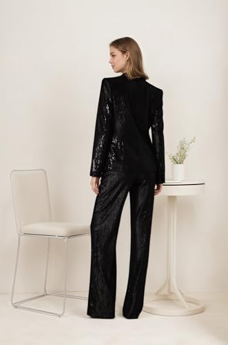 Sequin Suits for Women 2 Piece V Neck Womens Suit Glitter Sparkly 1 Button Womens Tuxedo Suit Set for Party Prom3