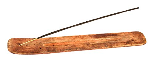Wooden Incense Holder for Sticks with Inlays of Brass Plain 10 inches Long