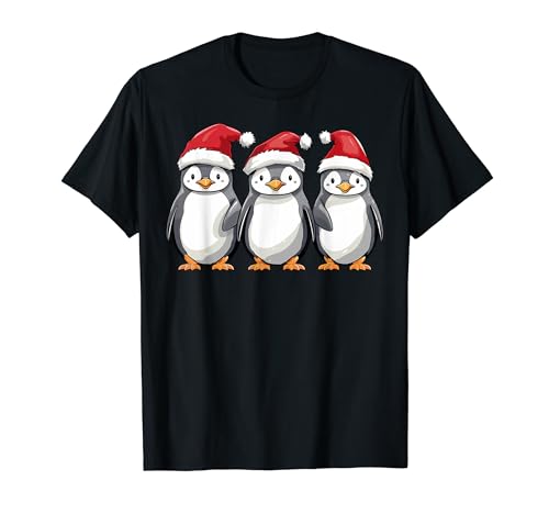 Penguins Lover Christmas Penguins Wearing Santa Hat Xmas Camiseta