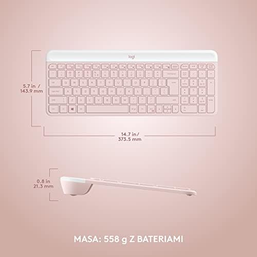 Logitech MK470 Smukła klawiatura i mysz bezprzewodowa - nowoczesny, kompaktowy układ klawiszy, bardzo cicha, odbiornik USB 2,4 GHz, Plug n' Play, zgodność z Windows, US QWERTY - Róża