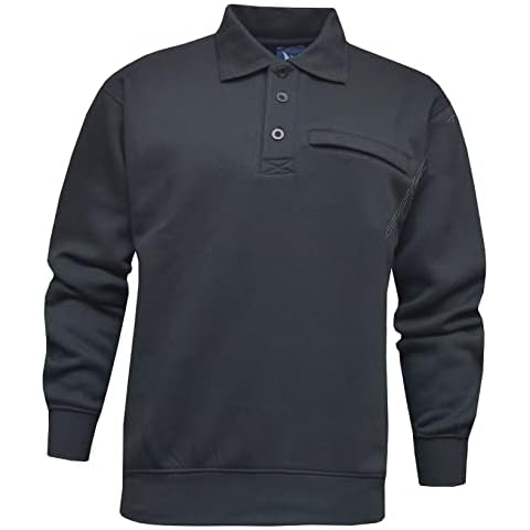 MEN'S SWETSHIRT 3 BUTTON PLACKET WITH COLLAR AND ZIP POCKET ELASTICATED CUFFS AND WAISTBAND (BLACK, XX-LARGE) Cover