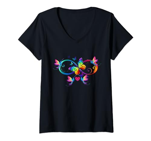 Womens Butterfly Infinity Neurodiversity ADHD ASD Autism Awareness V-Neck T-Shirt