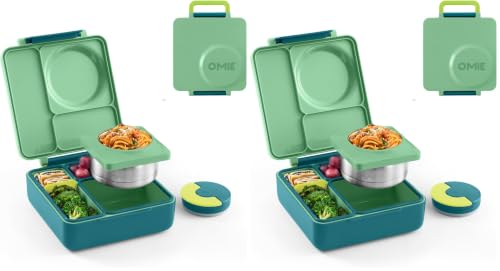 Image of Omie OmieBox Kids Insulated Leakproof Bento Lunch Box with Food Jar (Meadow) (Pack of 2)