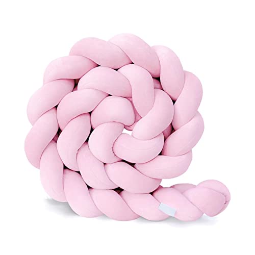 Tielag Bettschlange Geflochten, kopfschutz Gestrickt, Knotenkissen, Seitenschläferkissen, Bettumrandung Kantenschutz, Kopfschutz Bettumrandung, Rosa, 200cm Cover