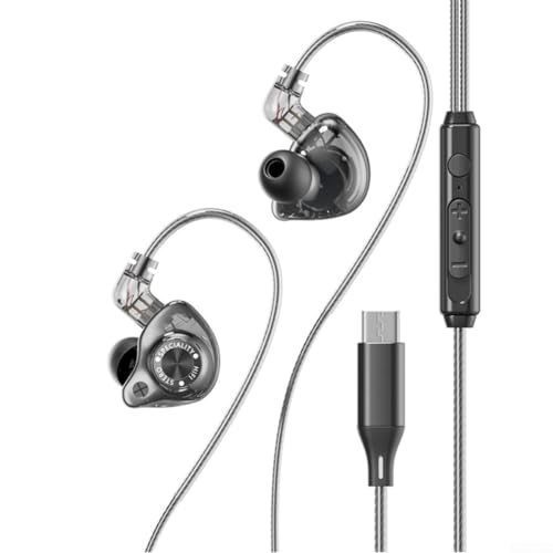 Auriculares HiFi USB C con aislamiento de ruido con control de volumen de cable desmontable y cable diseñado para mayor comodidad (negro)