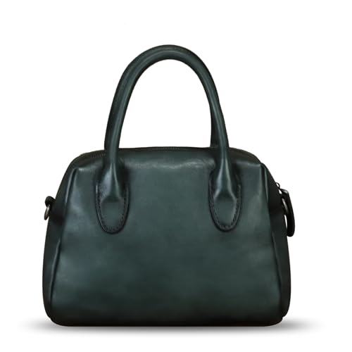 Image of Genuine Leather Handbag for Women Hand Painted Top Handle Purse Retro Handmade Satchel Vintage Crossbody Hobo Bag