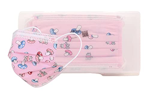 DÉCOPRO 100 pack Disposable Children/Pediatric Pink Procedural Face Masks with Fun Kids design for Mouth & Nose Safety Protection - with free Travel Case - Manufactured for Sold Exclusively by DecoPro