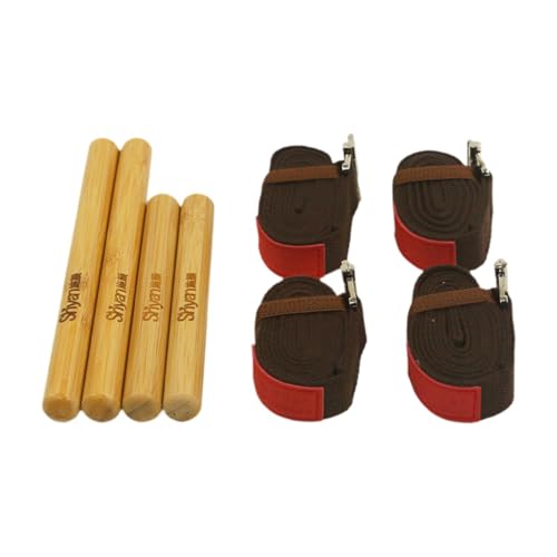 Hzskjyt Bamboo Massage Tools Set, Wooden Rollers for Muscle Relaxation, Brown Stretch Belt