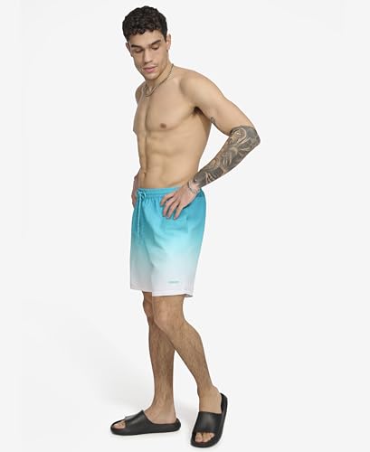 DKNY Bermuda de natação masculina leve de secagem rápida com proteção FPS 40+, Turquesa, M