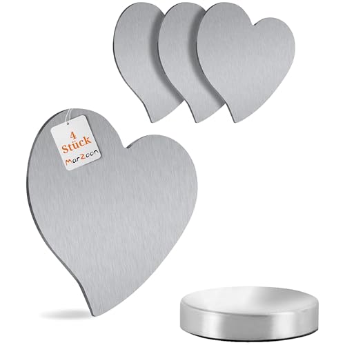 Marzoon Lot de 4 poids de nappe magnétiques en acier inoxydable - Porte-nappe avec aimant - Argenté (cœur) - Poids de nappe pratiques pour le jardin et l'intérieur