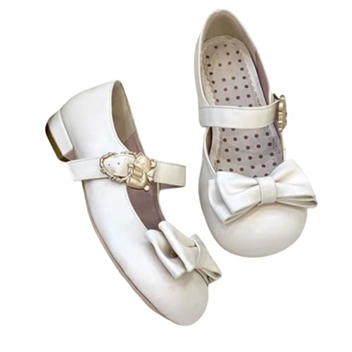 ZQW Round Toe Mary Jane Shoes for Women Ballet Flats Sweet Cute Lolita Shoes Soft Comfortable Dressy Pumps for Party Wedding School Wear