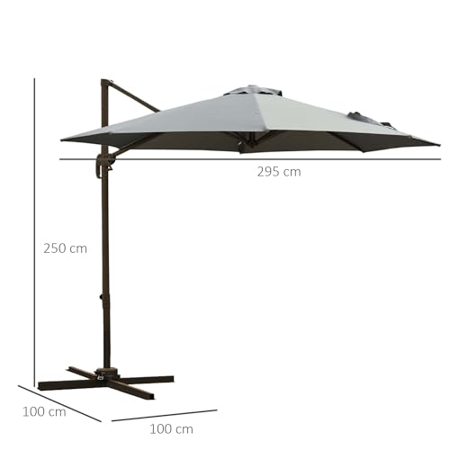 Outsunny Ośmiokątny parasol przeciwsłoneczny, obracany parasol 360° z krzyżową podstawą, 8 korbek w zestawie z aluminiową ramą. Ø 3 x 2,5H m ciemnoszary