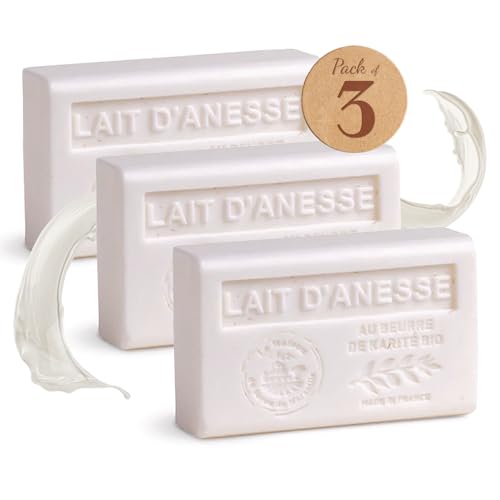 Savon Solide Bio parfumé Lait d'Ânesse - Enrichi en Beurre de Karité Bio - Savon Parfumé - 98% d’ingrédients d'Origine Végétale - Fabriqué en...