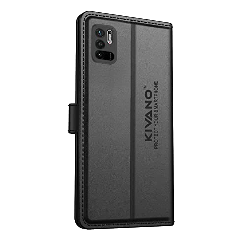 Image of KIVANO Compatible with Xiaomi Redmi Note 10T 5G / Poco M3 Pro 5G Flip Cover | Leather Finish | Inside Pockets & Inbuilt Stand | Shockproof Wallet Style Magnetic Closure Back Cover Case
