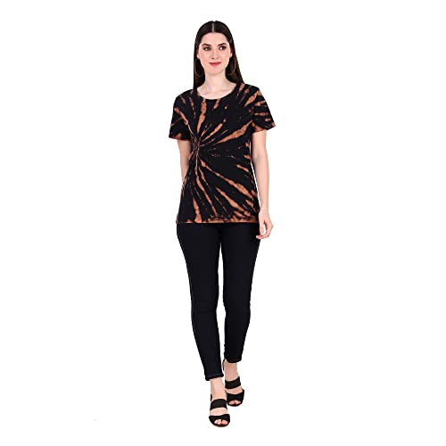 Image of Stories.Label Women's Tie Dye Printed Cotton Tshirt in Ribbed Neck, Regular Fit Half Sleeves Tops for Girls Stylish (Size S - 5XL)