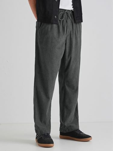 Image of Banana Club Deep Black Corduroy Pant - Regular Fit, Solid, Corduroy Casual Trousers with Textured Fabric, Comfortable Fit