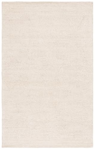 SAFAVIEH Zeitgenössische Teppich für Wohnzimmer, Esszimmer, Schlafzimmer - Abstract Collection, Kurzer Flor, Elfenbein und Beige, 92 x 152 cm