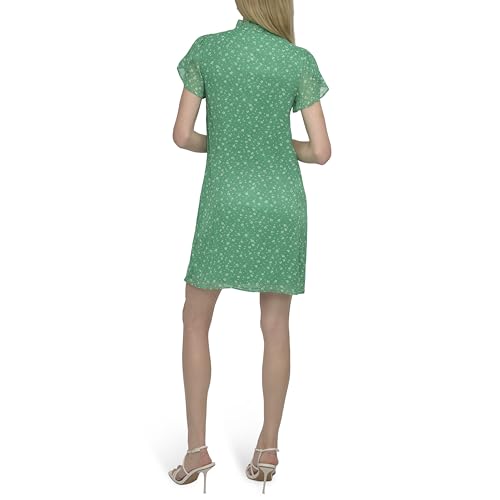 Image of DKNY Women's Front Tie Ruffle Neckline Trapeze Dress